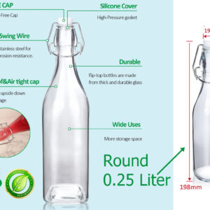 Round Glass Bottle with Flip-top Airtight Lid 0.25 Liter