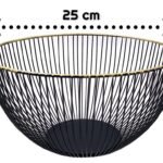 Tall Metal Fruit Basket Black Gold Rim