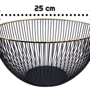Tall Metal Fruit Basket Black Gold Rim
