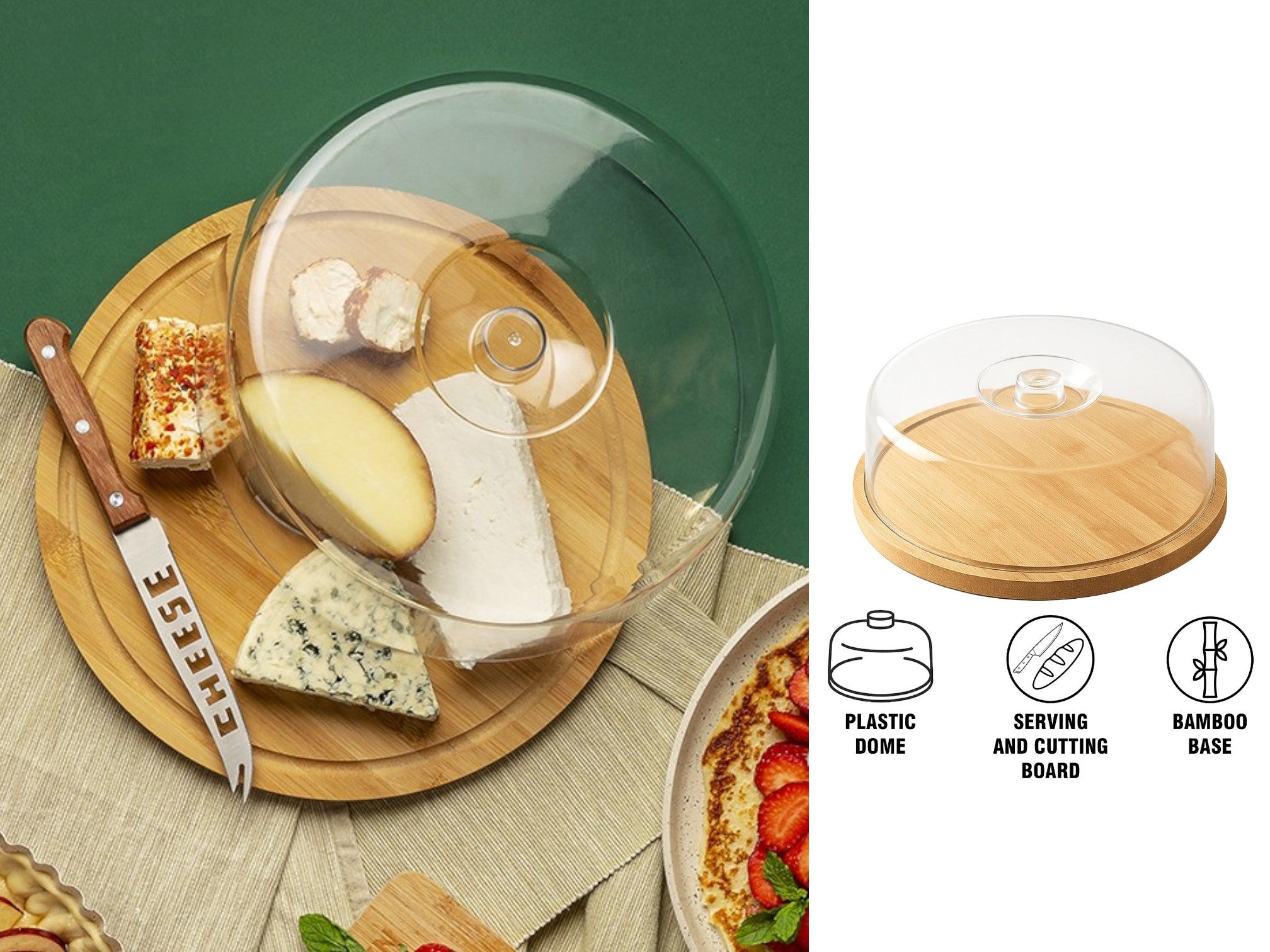 6de7fc1f050bc161f574f31c3a396543.jpg Bamboo & Acrylic Cheese Board with Cover 28 cm