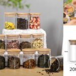 Borosilicate Glass Round Jar Wood Cover 200 ml