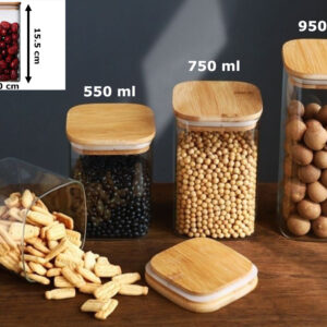 Borosilicate Glass SQ Jar Wood Cover 950 ml