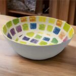 Colorful Squares Design Round Melamine Salad Bowl 10"