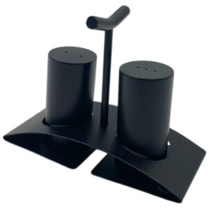 Mat Black Stainless Steel Salt and Pepper Set on Stand