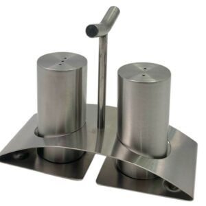 Stainless Steel Salt and Pepper Set on Stand