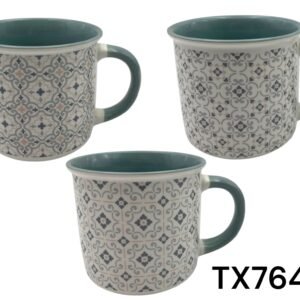 Wide Matt Porcelain Mug with Tile Designs