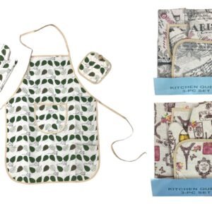 Colorful 100 % cotton apron with Mitten & Pot Holder