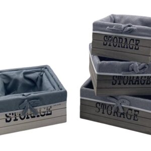 Squared Wooden Storage Basket Set of 3