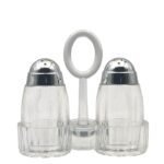 Acrylic salt&pepper shaker Set on Stand Dome Chrom Cover