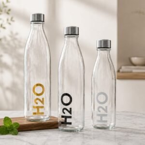 Glass Bottle 1L with H2O Design