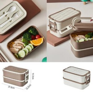 Double Decker Plastic Lunch Box with Cutlery