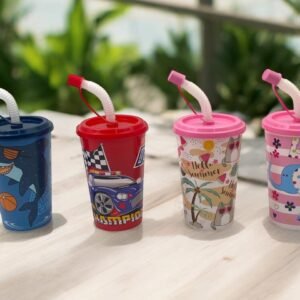 Children Plastic Cup with accordion Straw