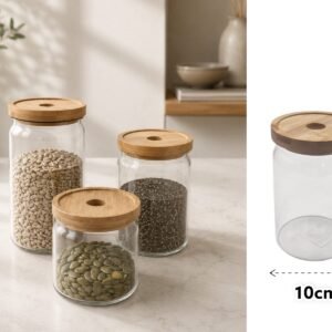 Borosilicate Glass Round Jar Modern Bamboo Cover 900 ml