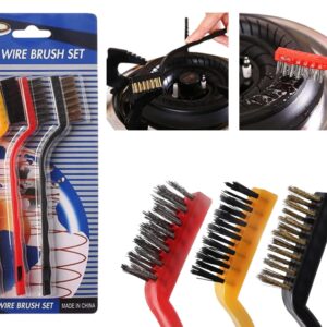 Set of 3 Multipurpose Cleaning Brushes with Steel, Brass & Nylon Bristles | Rust & Paint Remover