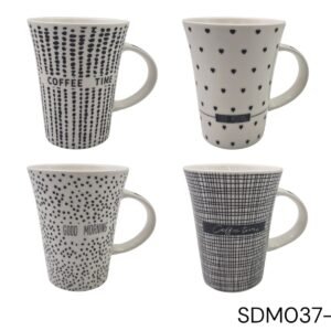 Porcelain Mug with Black Coffe Designs
