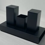 Mat Black Stainless Steel Salt and Pepper and Toothpicks Set on Stand
