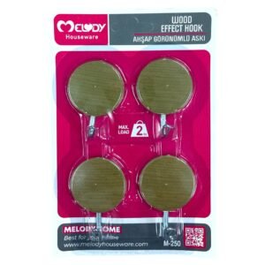Wood-Like Adhesive Round Hook X4