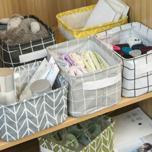 Linen Desktop Storage Basket 20 x 16 x 14 cm