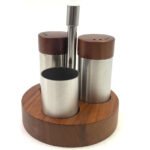 High Quality SS Salt, Pepper & Toothpick on Wooden Stand