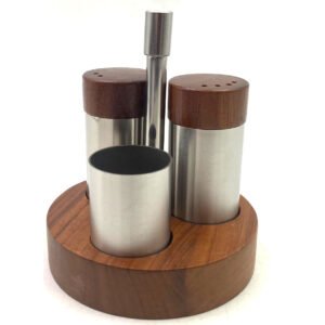 High Quality SS Salt, Pepper & Toothpick on Wooden Stand
