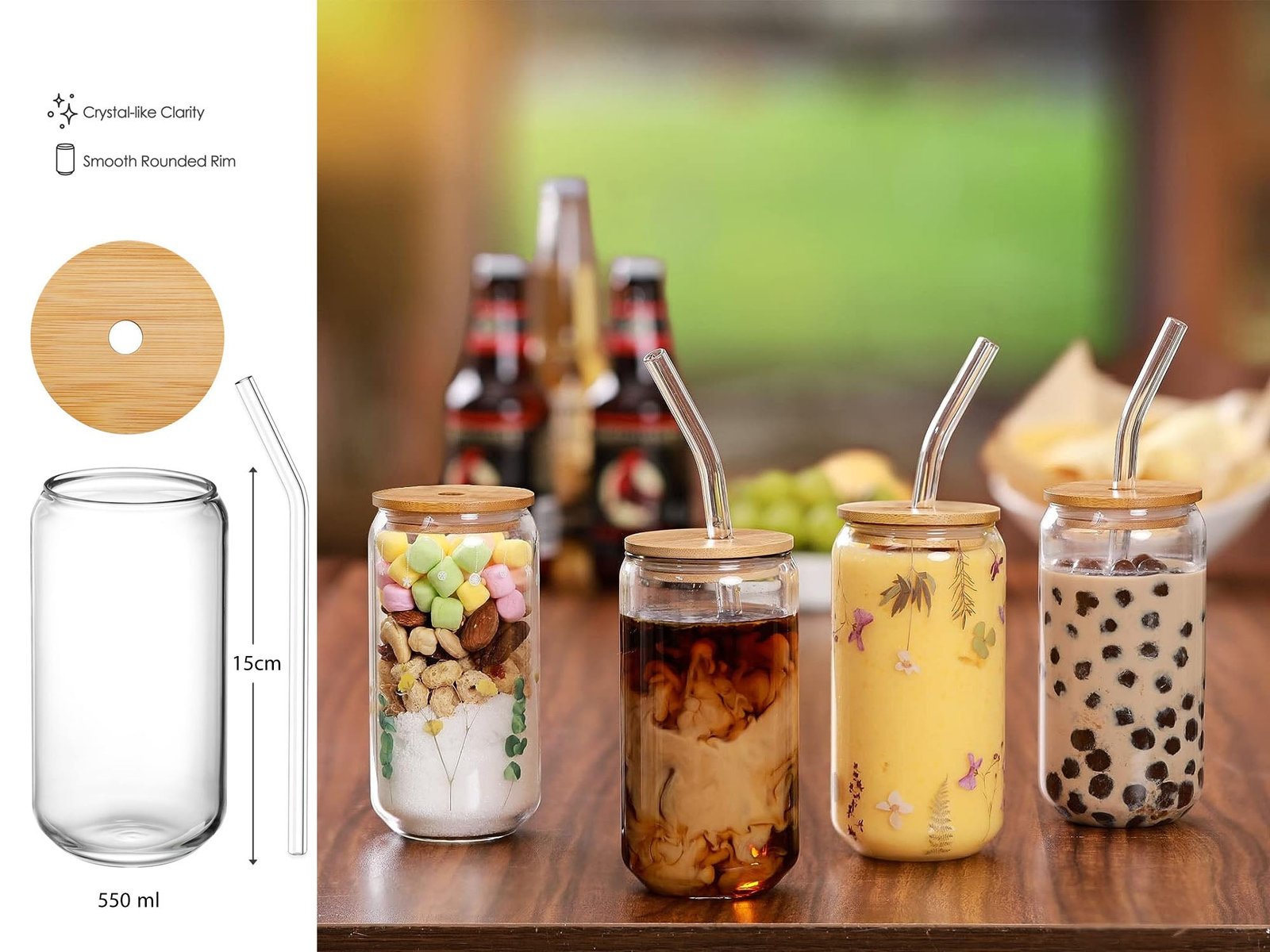 a3269a12374de4d57c8baf3daaa8b510.jpg Round Smooth Clear Glass Drinking Cup with Bamboo Lid and Glass Straw
