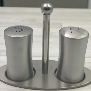 Stainless Steel Salt and Pepper Set on Stand