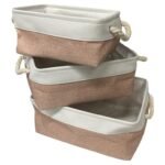 Set of 3 Large Fabric Baskets with Rope Handles