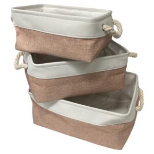 Set of 3 Large Fabric Baskets with Rope Handles