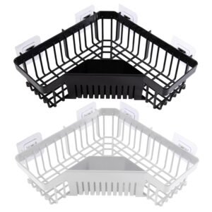 Plastic Bathroom Corner Shelf Basket w Strong Adhesive