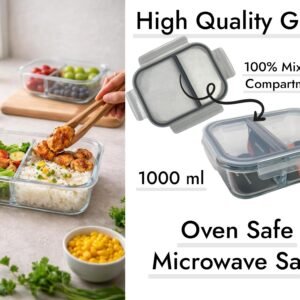 Dosthoff Leak Proof Divided Glass Food Container 1000 ml
