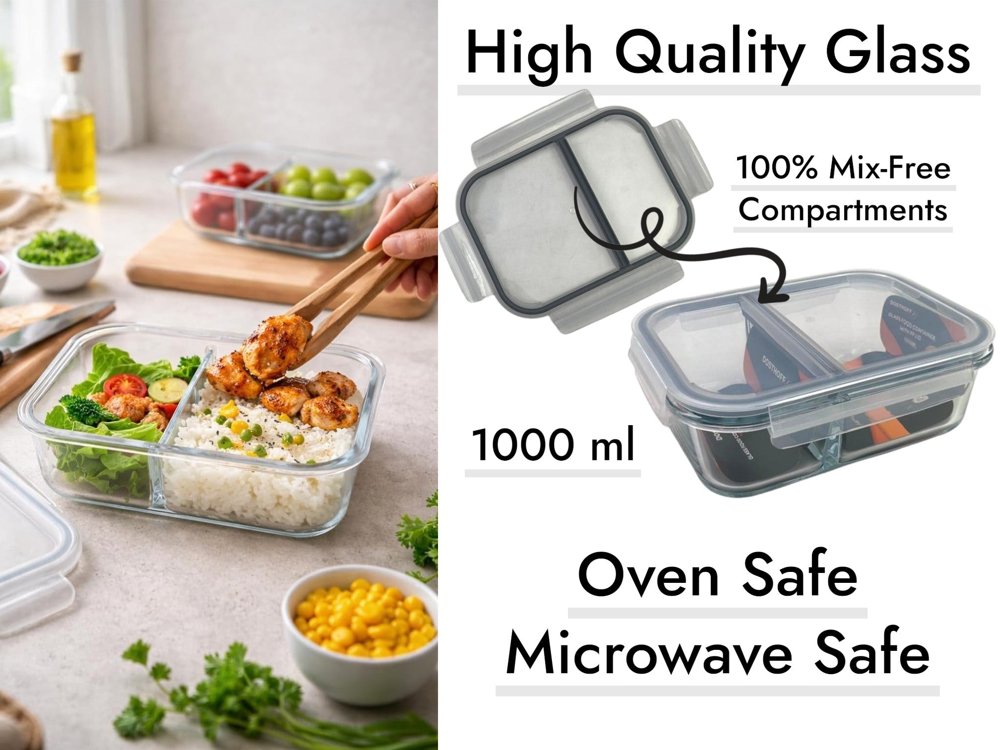 aa2ad240d9e6d252948e10d614290a63.jpg Dosthoff Leak Proof Divided Glass Food Container 1000 ml