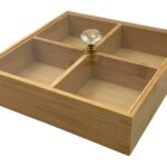 Covered Bamboo Square Condiment Tray with 4 Compartments
