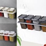 Wall mounted 4 Jars Spice Set with Adhesive Hooks