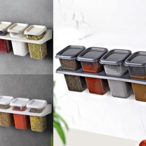 Wall mounted 4 Jars Spice Set with Adhesive Hooks