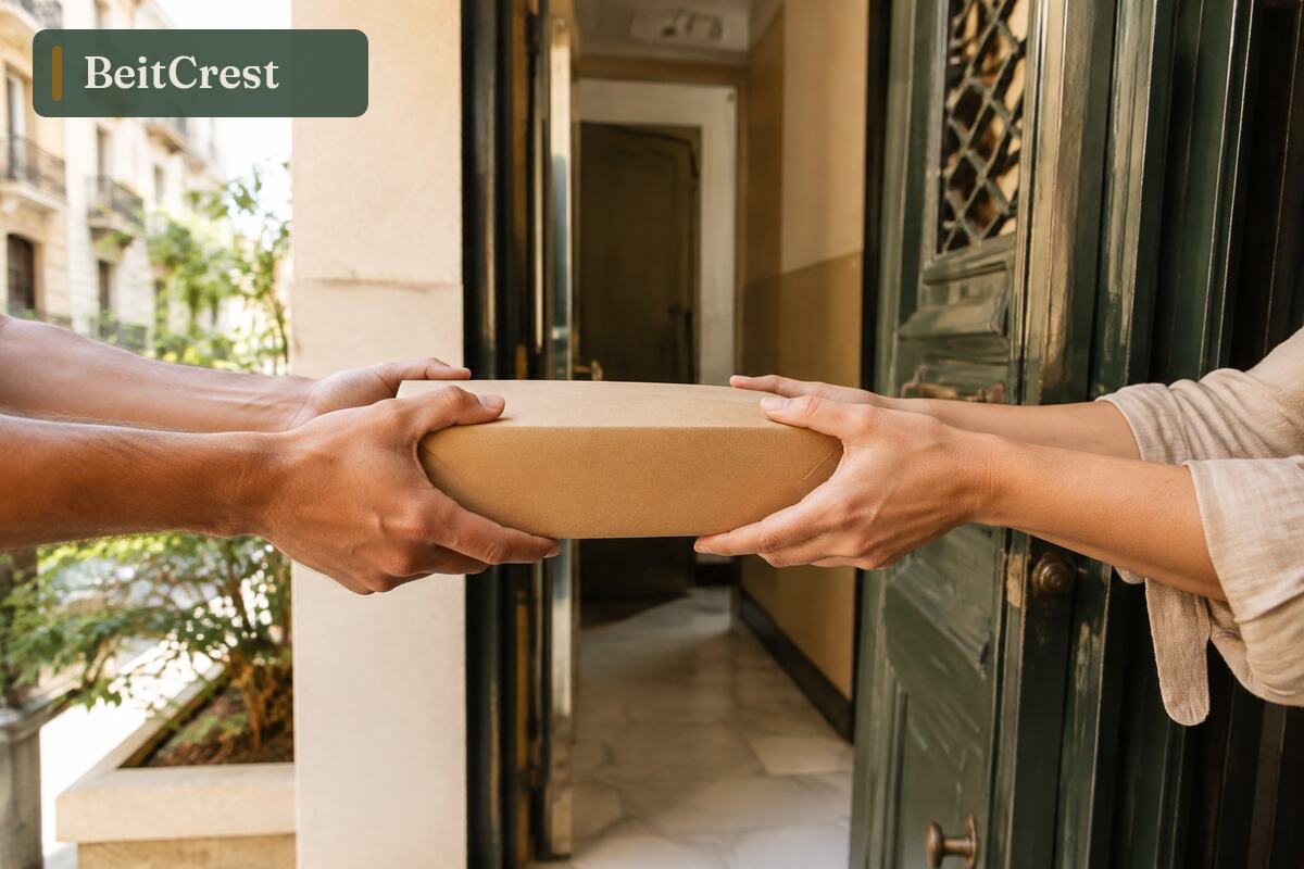 A BeitCrest parcel being handed to a customer at their door