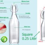 SquareGlass Bottle with Flip-top Airtight Lid 0.25 Liter