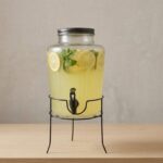 Glass Dispenser with mat black cover, stand and tap 5.5L