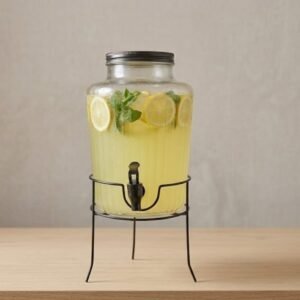 Glass Dispenser with mat black cover, stand and tap 5.5L