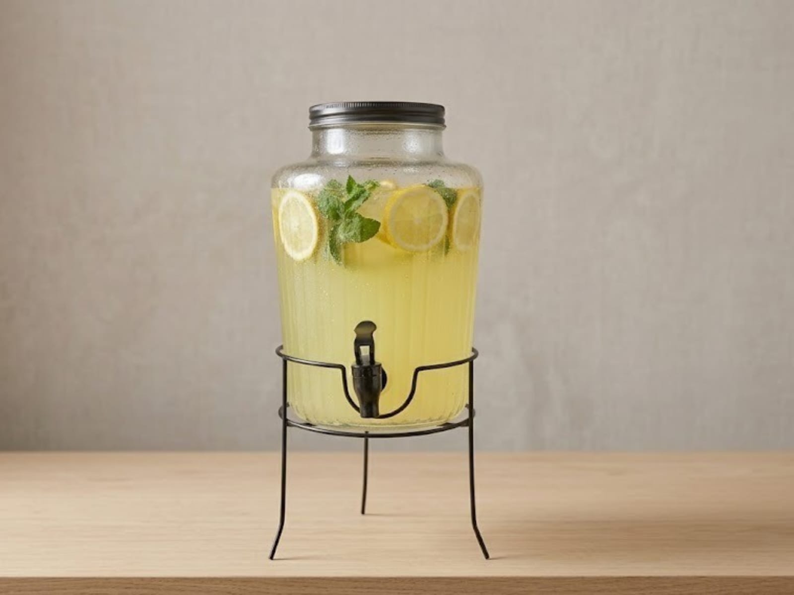 af73a978fe1af358bb9b242ae82f30e3.jpg Glass Dispenser with mat black cover, stand and tap 5.5L