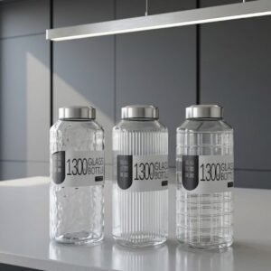 Slim Design Large Water Glass Bottle 1.3 L with SS Cover