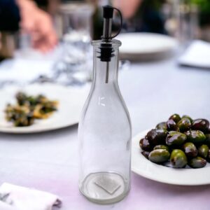Glass Oil Bottle 300 ml with Metal Pourer and Cover