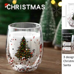 Xmas Decorated Double Wall Glass Cup 300 ml
