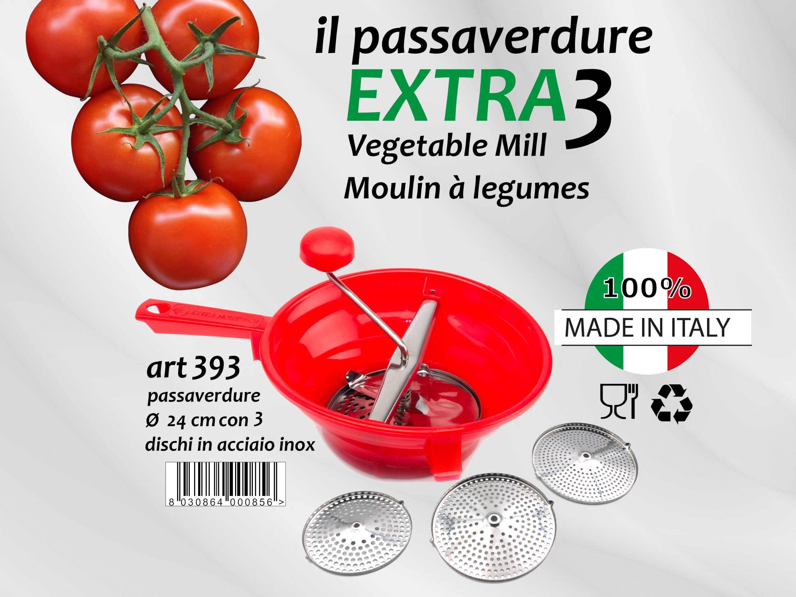 b81c87bf89f498912671e0d120219d6a.jpg Plastic Vegetable Mill "Extra 3" 24 cm with Three Blades