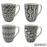 Porcelain Mug with Blue and Teal Geometric Designs
