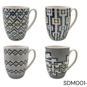 Porcelain Mug with Blue and Teal Geometric Designs