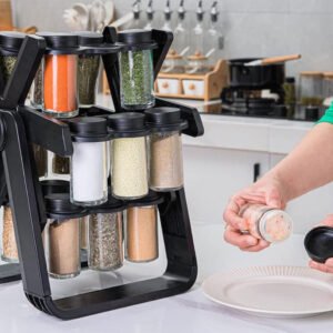 Rotating Spice Rack Organizer with 18 Glass Spice Jars