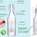 Square Glass Bottle with Flip-top Airtight Lid 0.5 Liter