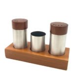 High Quality SS Salt, Pepper & Toothpick on Wooden Stand