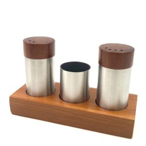 High Quality SS Salt, Pepper & Toothpick on Wooden Stand