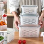 Set of 3 Rect Plastic Food Storage Boxes with Strainers